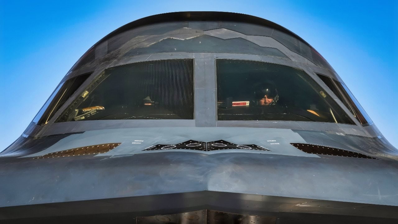 A U.S. Air Force B-2 Spirit aircrew performs pre-flight checks in the cockpit of their aircraft at Whiteman Air Force Base, Missouri, March 8, 2020. The B-2 took off from Whiteman AFB to support U.S. Strategic Command Bomber Task Force operations in Europe. The 131st Bomb Wing is the total-force partner unit to the 509th Bomb Wing. (U.S. Air Force photo by Tech. Sgt. Alexander W. Riedel)
