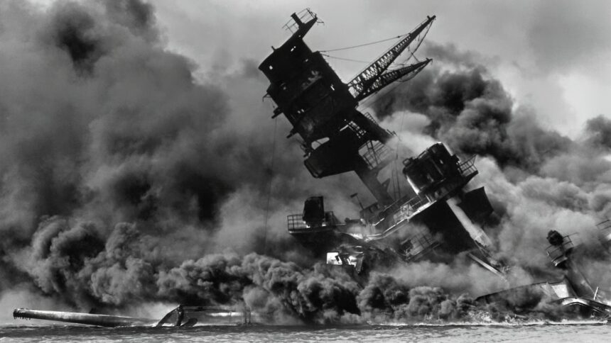 Japan Lost World War II the Second Bombs Fell on US Navy Battleships At Pearl Harbor